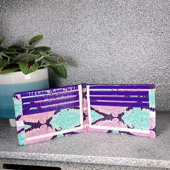 Duct Tape Wallet Paisley Boho Hippie Unique - Picture 3 of 5